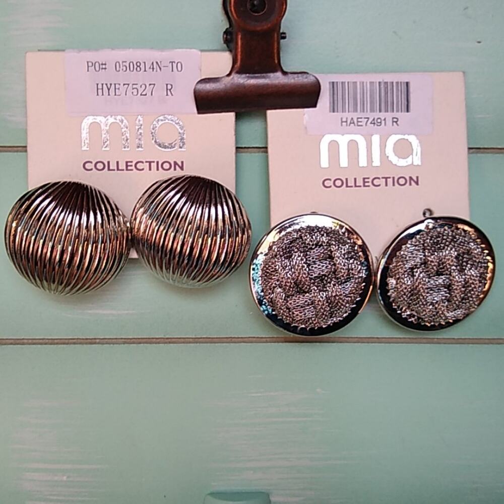 Two Pair Silver Tone Button Earrings